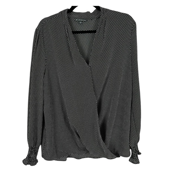 Adrianna Papell Black & White Polkadot Wrap Blouse with Cuffed Sleeves Size L - Picture 1 of 10
